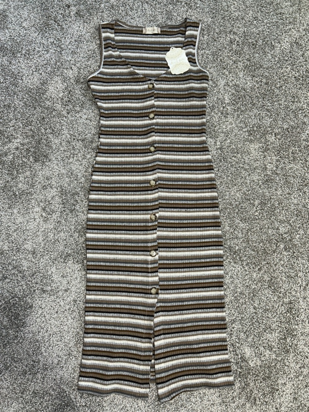 Altar'd State Brown & Cream Striped Ribbed Button-Front Midi Dress